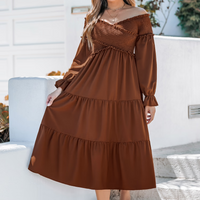 Cupshe Brown Off-Shoulder Smocked Bodice Poet Sleeve Midi Dress