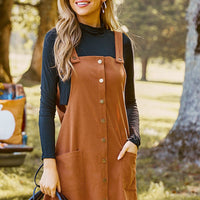 Cupshe Brown Corduroy Square Neck Pinafore Dress (x2)