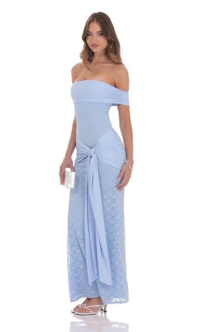 Lucy In The Sky Lace Tassel Wrap Maxi Dress in Sky Blue
