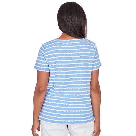 Alfred Dunner Women's Lace Neck Striped Split Hem Tee 1