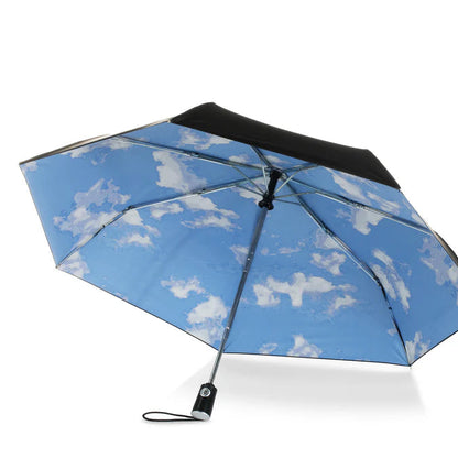 Totes Recycled Under Canopy Print Folding Umbrella with Auto Open/Close Technology