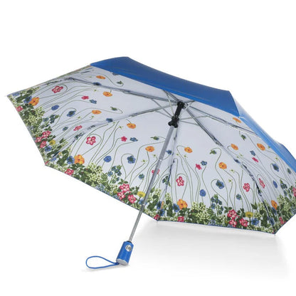 Totes Recycled Under Canopy Print Folding Umbrella with Auto Open/Close Technology