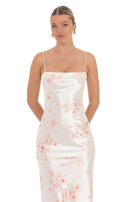 Lucy In The Sky Cherry Blossom Open Back Maxi Dress in Cream