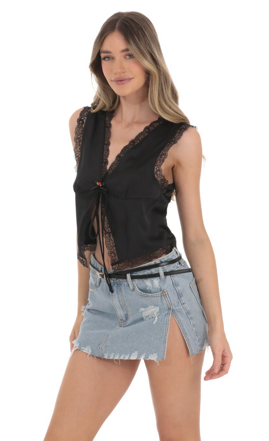 Lucy in the Sky Side Slit Mini Skirt in Denim