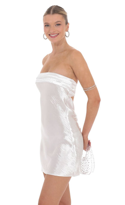 Lucy In The Sky Satin Strapless Slip Dress in White