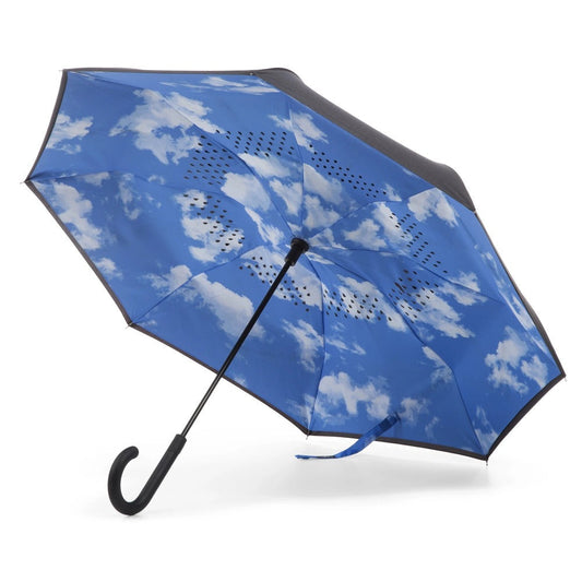 Totes Recycled InBrella Reverse Close Stick Umbrella with Auto Close Technology - Clouds