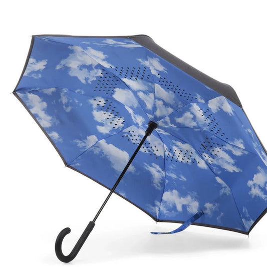 Totes Recycled InBrella Reverse Close Stick Umbrella with Auto Close Technology