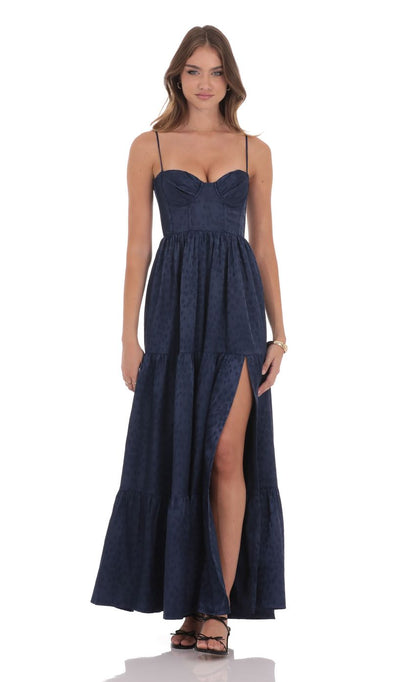Lucy In The Sky Floral Jacquard Maxi Dress in Navy