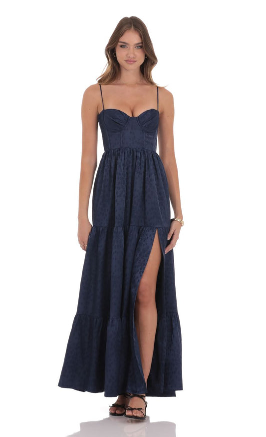 Lucy In The Sky Floral Jacquard Maxi Dress in Navy