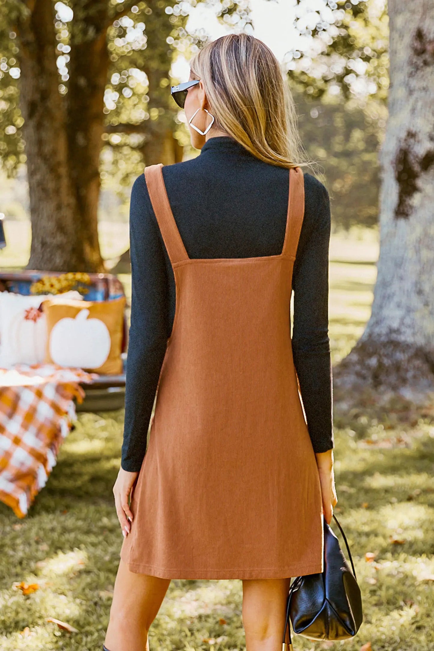 Cupshe Brown Corduroy Square Neck Pinafore Dress (x2)