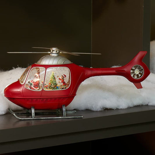 Cracker Barrel African American Santa's Helicopter Glitter Globe