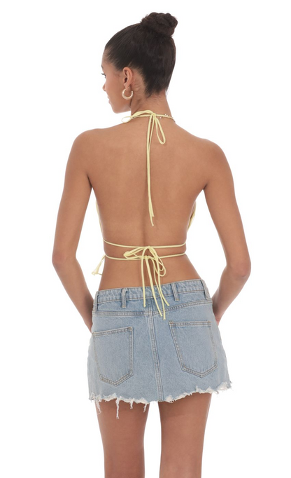 Lucy in the Sky Shimmer Halter Open Back Top in Yellow