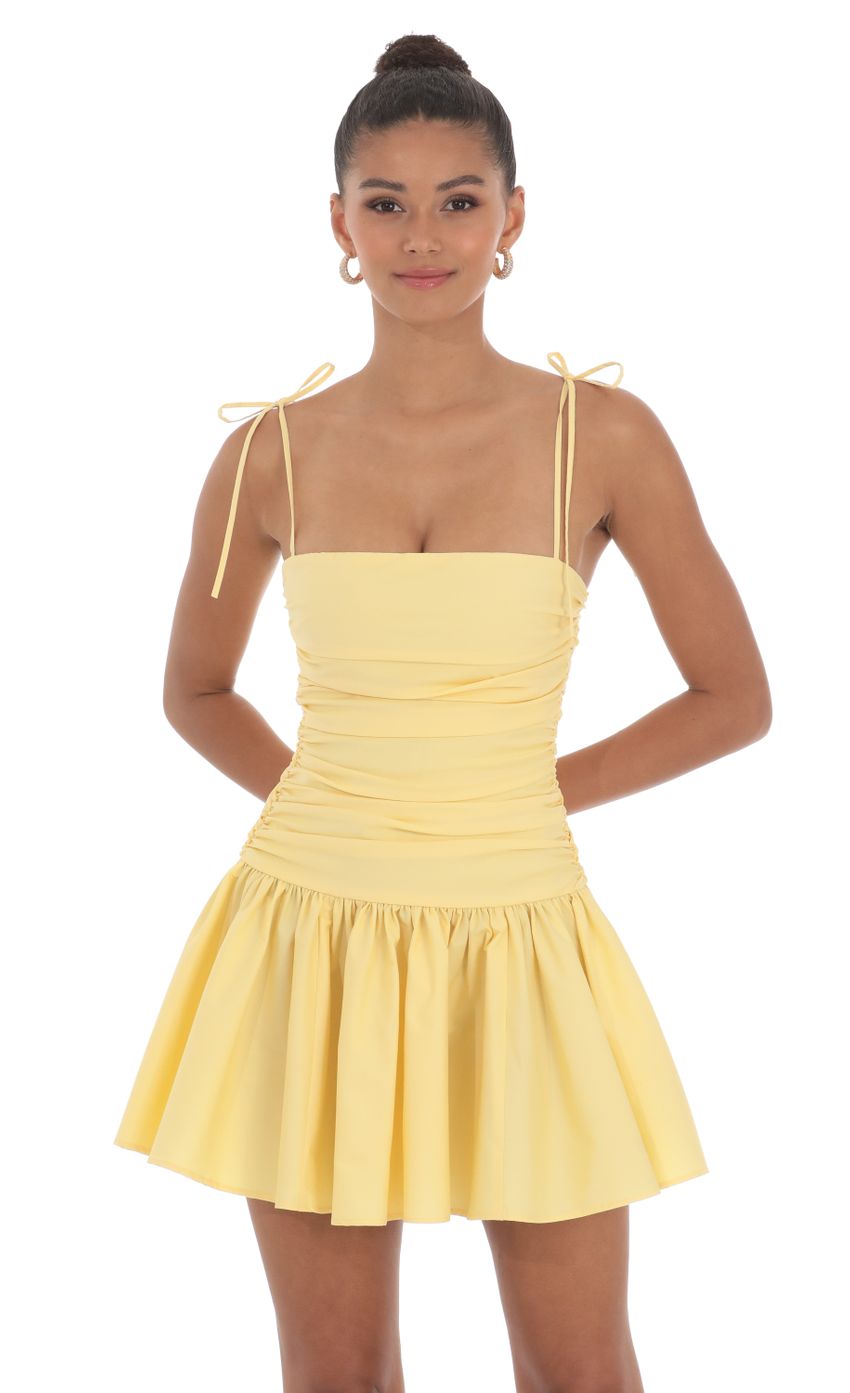 Lucy In The Sky Ruched Fit and Flare Dress in Yellow