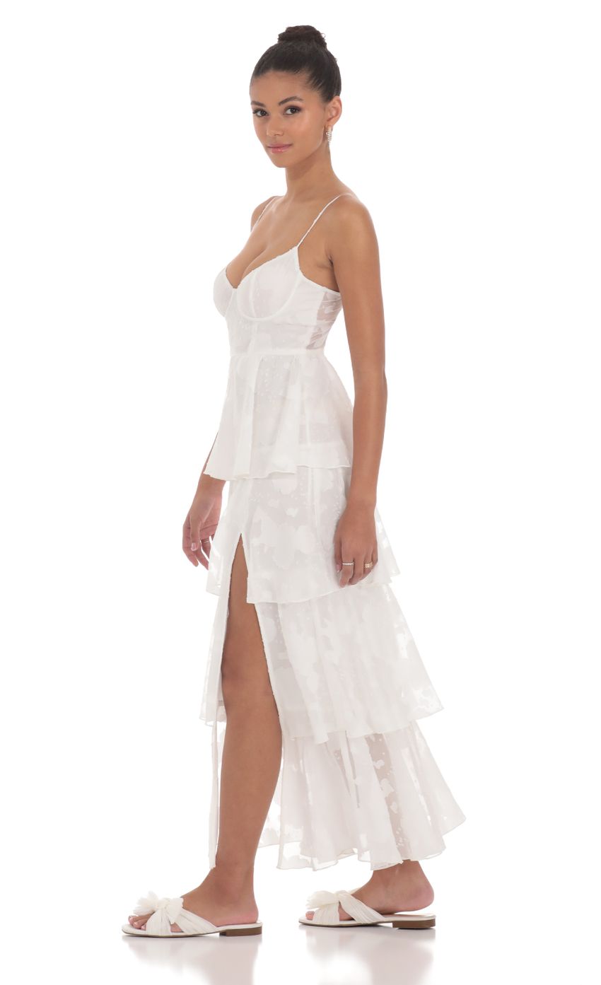 Lucy In The Sky Floral Ruffle A-line Maxi Dress in White