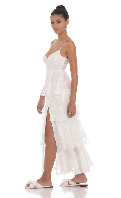 Lucy In The Sky Floral Ruffle A-line Maxi Dress in White