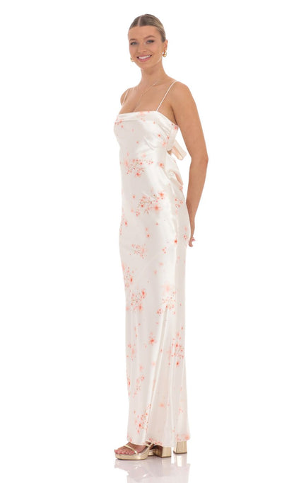 Lucy In The Sky Cherry Blossom Open Back Maxi Dress in Cream