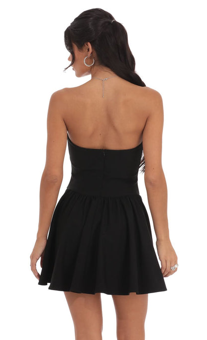 Lucy In The Sky Sequin Strapless Fit and Flare Dress in Black