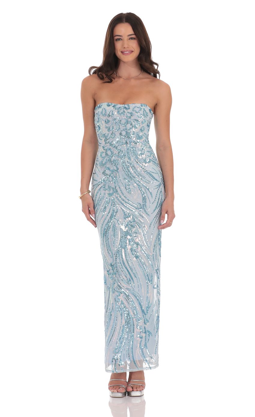Lucy In The Sky Sequin Pattern Maxi Dress in Sky Blue