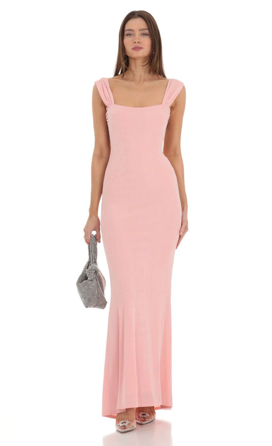 Lucy in the Sky Open Back Maxi Dress in Pink