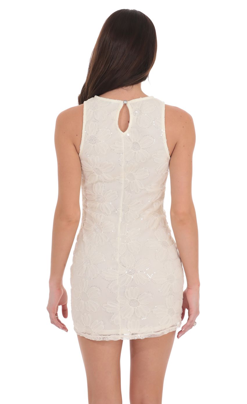 Lucy In The Sky High Neck Sequin Floral Dress in Ivory