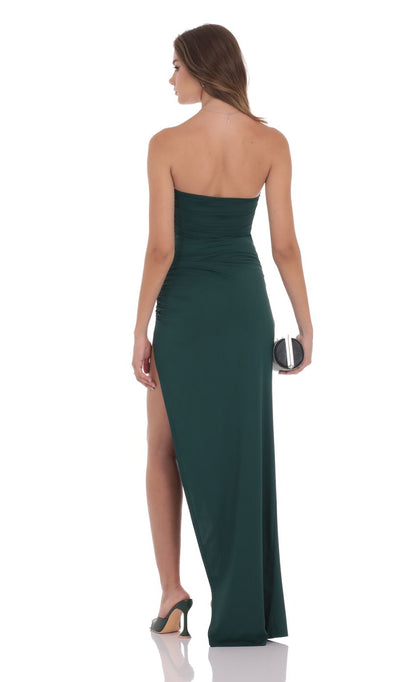 Lucy In The Sky Corset Strapless Maxi Dress in Green