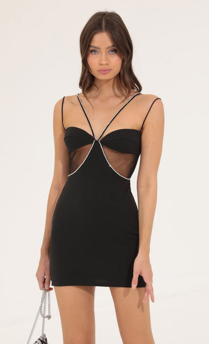 Lucy In The Sky Mesh Cut Out Dress in Black