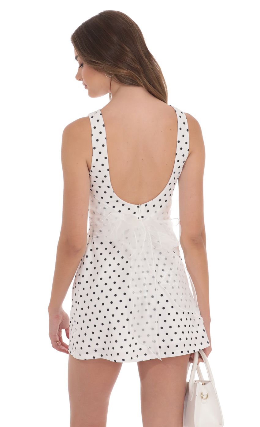 Lucy In The Sky Polka Dot High Neck Back Bow Dress in White