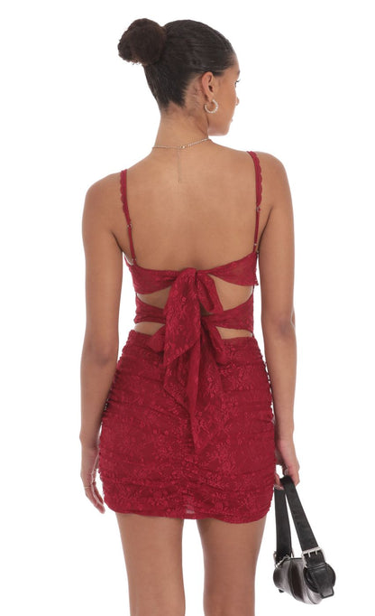 Lucy In The Sky Lace Cutout Bodycon Dress in Maroon