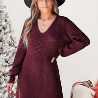 Cupshe V-Neck Crochet Gigot Sleeve Sweater Dress