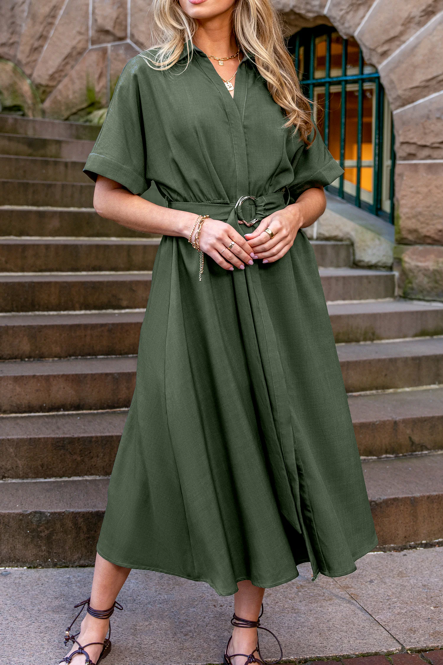 Cupshe Green Collared Short Sleeve Midi Dress (x2)