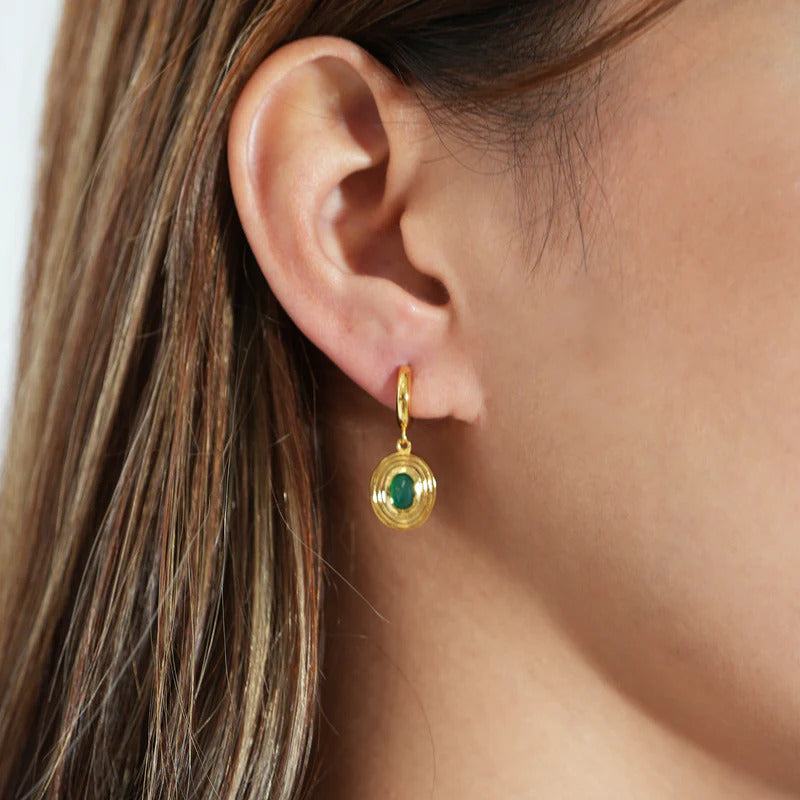 ARGENTO VIVO THE GREEN AGATE OVAL DROP EARRING
