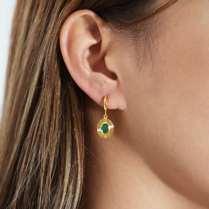 ARGENTO VIVO THE GREEN AGATE OVAL DROP EARRING
