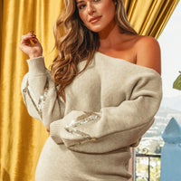 Cupshe x JoJo Gold Sequin Off-Shoulder Sweater