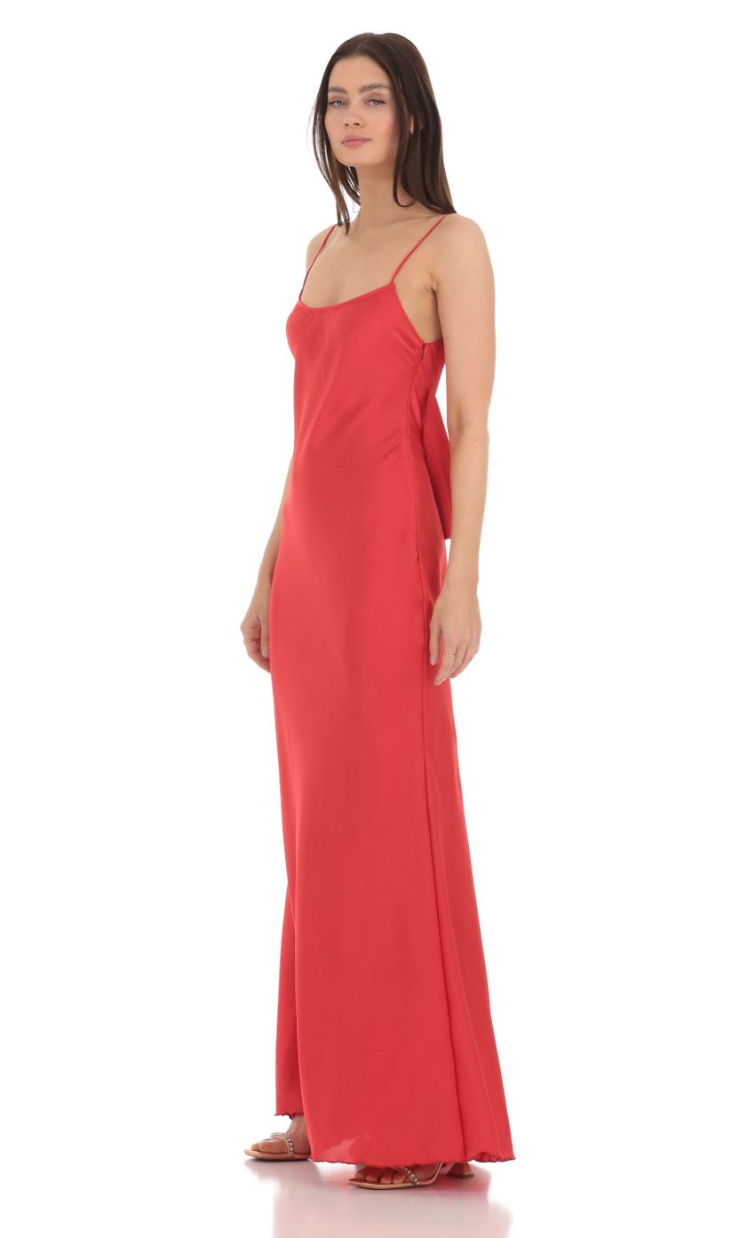 Lucy in the Sky Back Bow Satin Dress in Red