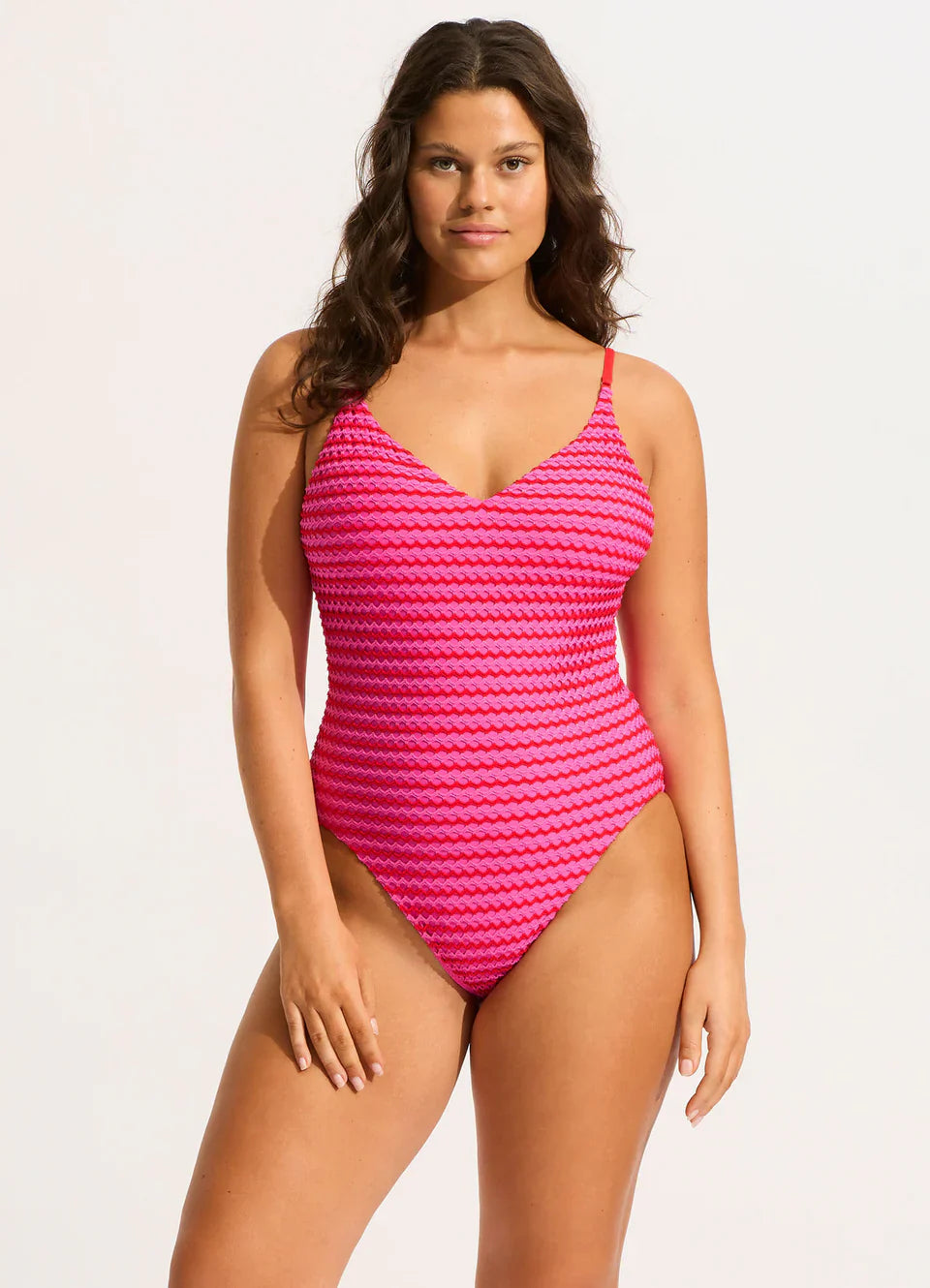 Seafolly Women's Mesh Effect V Neck One Piece - Chilli Red