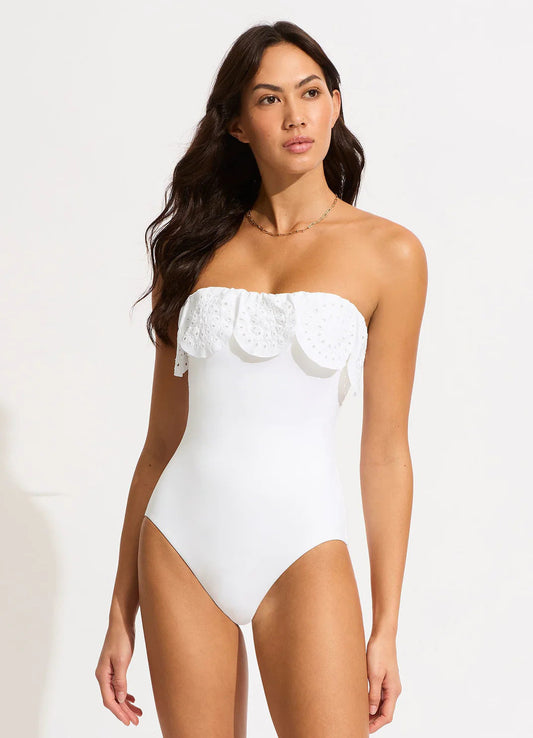 Seafolly Women's Lulu Bandeau One Piece with Flounce - White