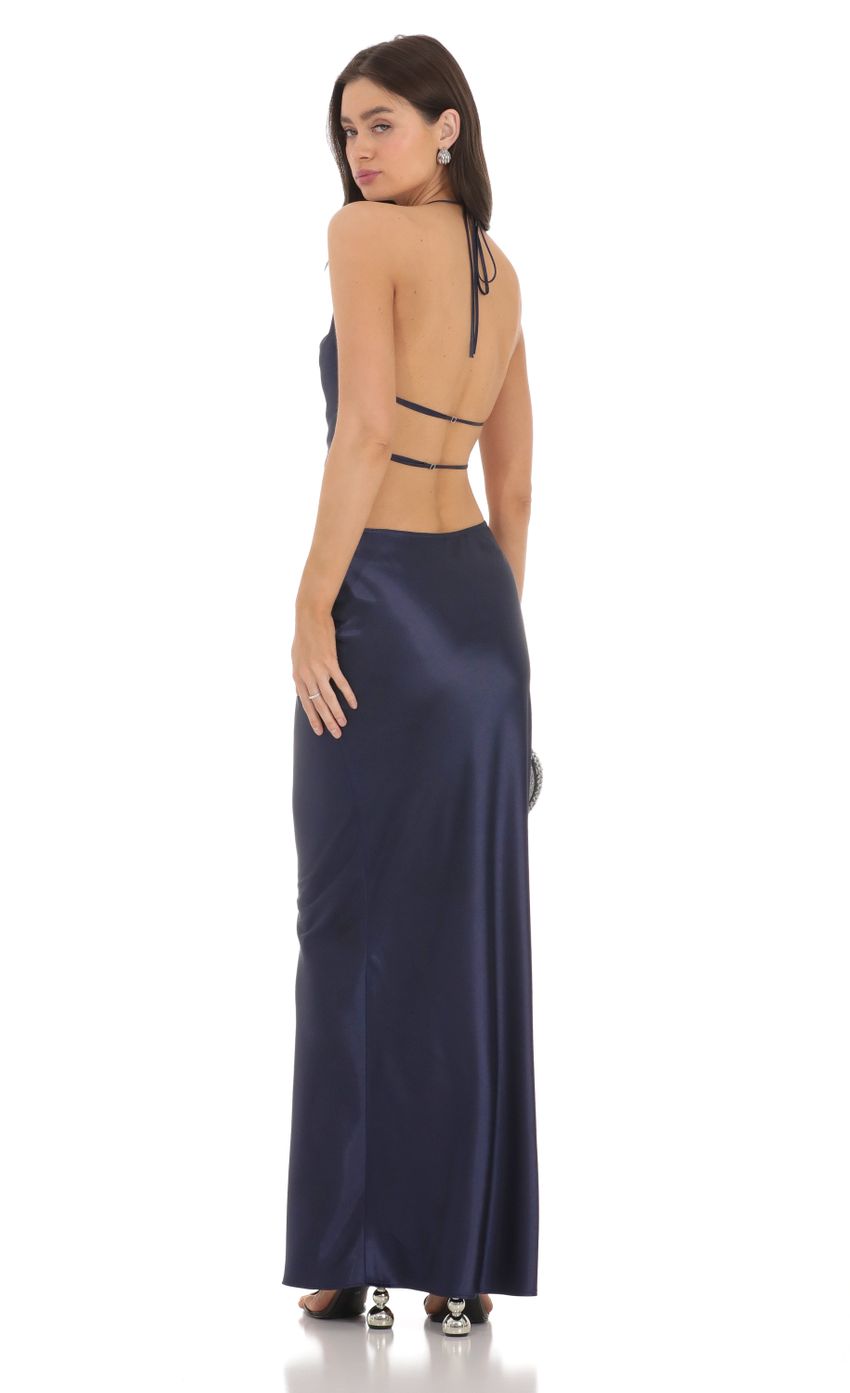 Lucy In The Sky Satin Slip Two Piece Set in Navy