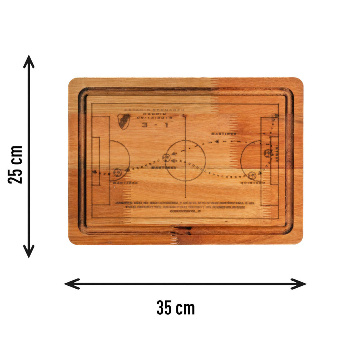 Pampa Direct River Plate BBQ Board with Pity Goal Engraving - Small Eucalyptus Wood by Regalando Pasión, 25 cm x 35 cm / 9.84" x 13.77"