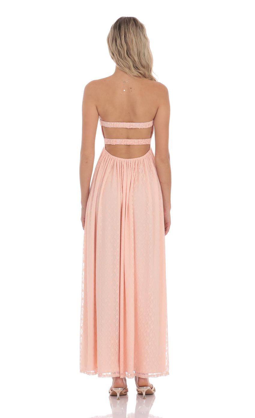 Lucy In The Sky Strapless Lace Cutout Dress in Peach