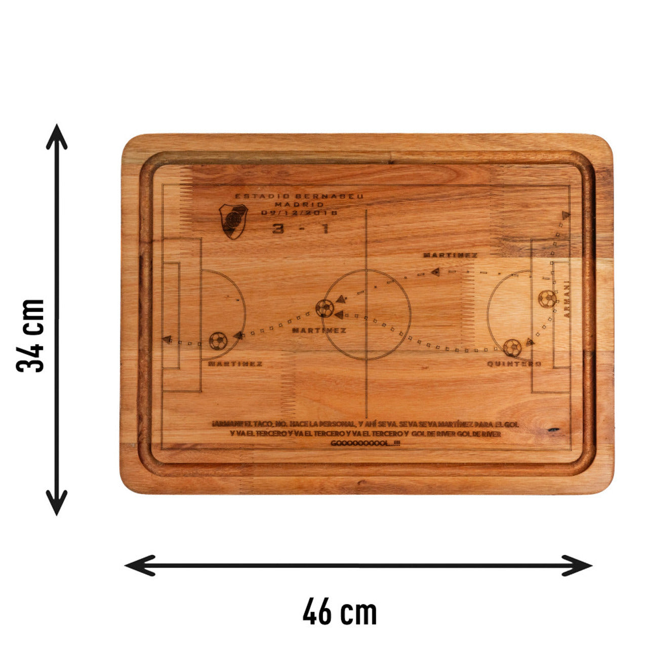 Pampa Direct Medium BBQ Board Laser Engraved River Pity's Goal in Madrid - Eucalyptus by Regalando Pasión, 34 cm x 47 cm / 13.39" x 18.50"
