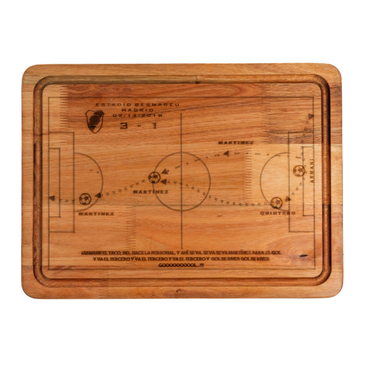 Pampa Direct Medium BBQ Board Laser Engraved River Pity's Goal in Madrid - Eucalyptus by Regalando Pasión, 34 cm x 47 cm / 13.39" x 18.50"