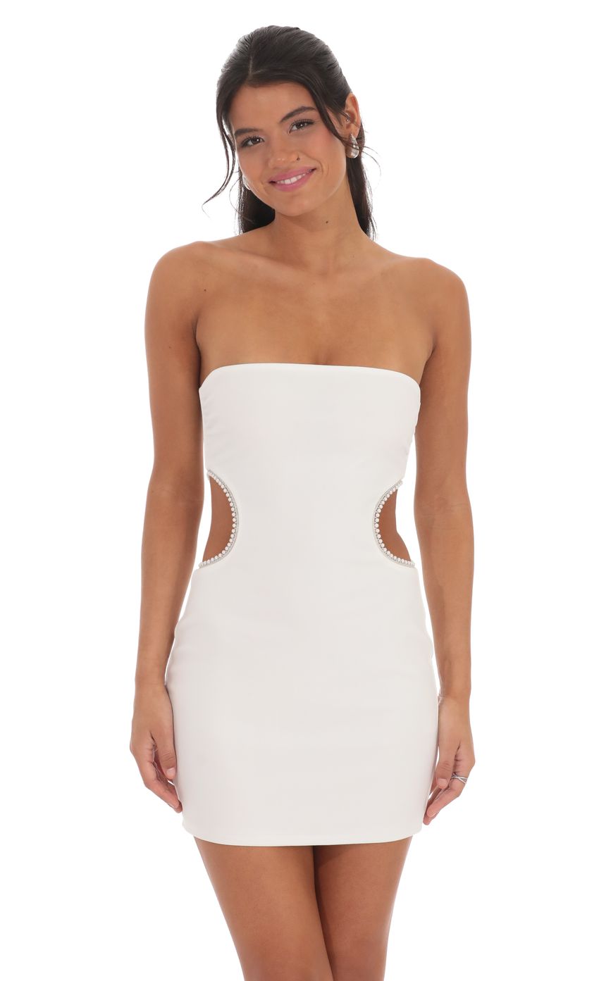 Lucy In The Sky Pearl Cutout Strapless Dress in White