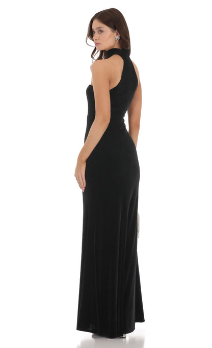 Lucy In The Sky Velvet Reverse Halter Dress in Black