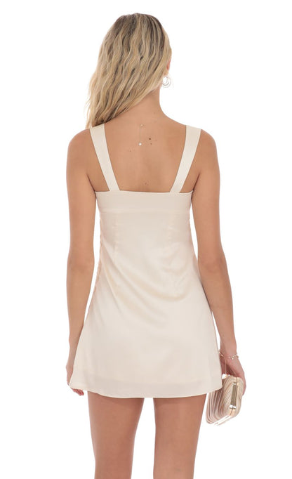 Lucy In The Sky Satin Shift Dress in Champagne