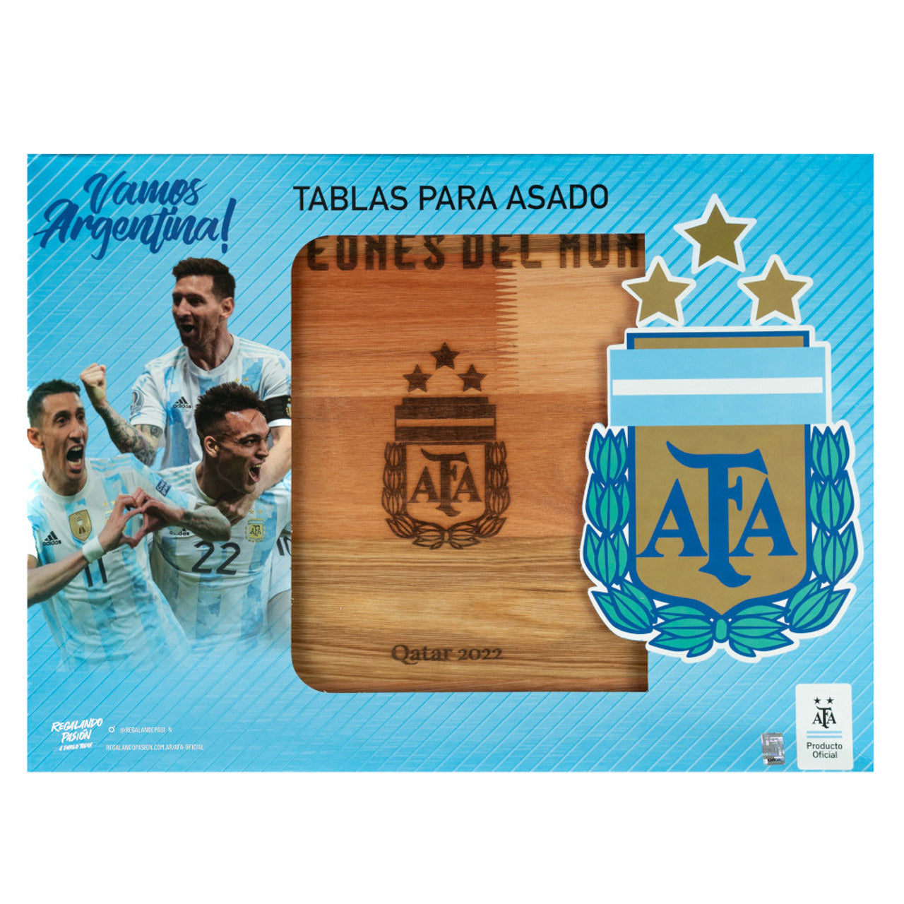 Pampa Direct Medium BBQ Board with Laser Engraved World Champions - Eucalyptus by Regalando Pasión, 34 cm x 47 cm / 13.39" x 18.50"