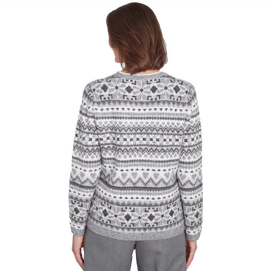 Alfred Dunner Women's Fairisle Biadere Patch Sweater