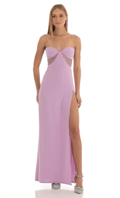 Lucy in the Sky Sequin Cutout Maxi Dress in Purple