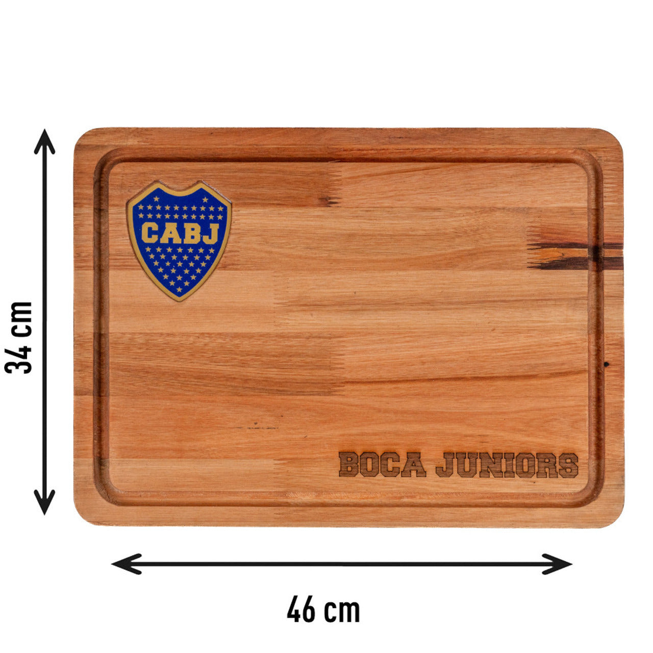 Pampa Direct Medium BBQ Board with Color Laser Engraved Boca Juniors Crest - Eucalyptus by Regalando Pasión, 34 cm x 47 cm / 13.39" x 18.50"