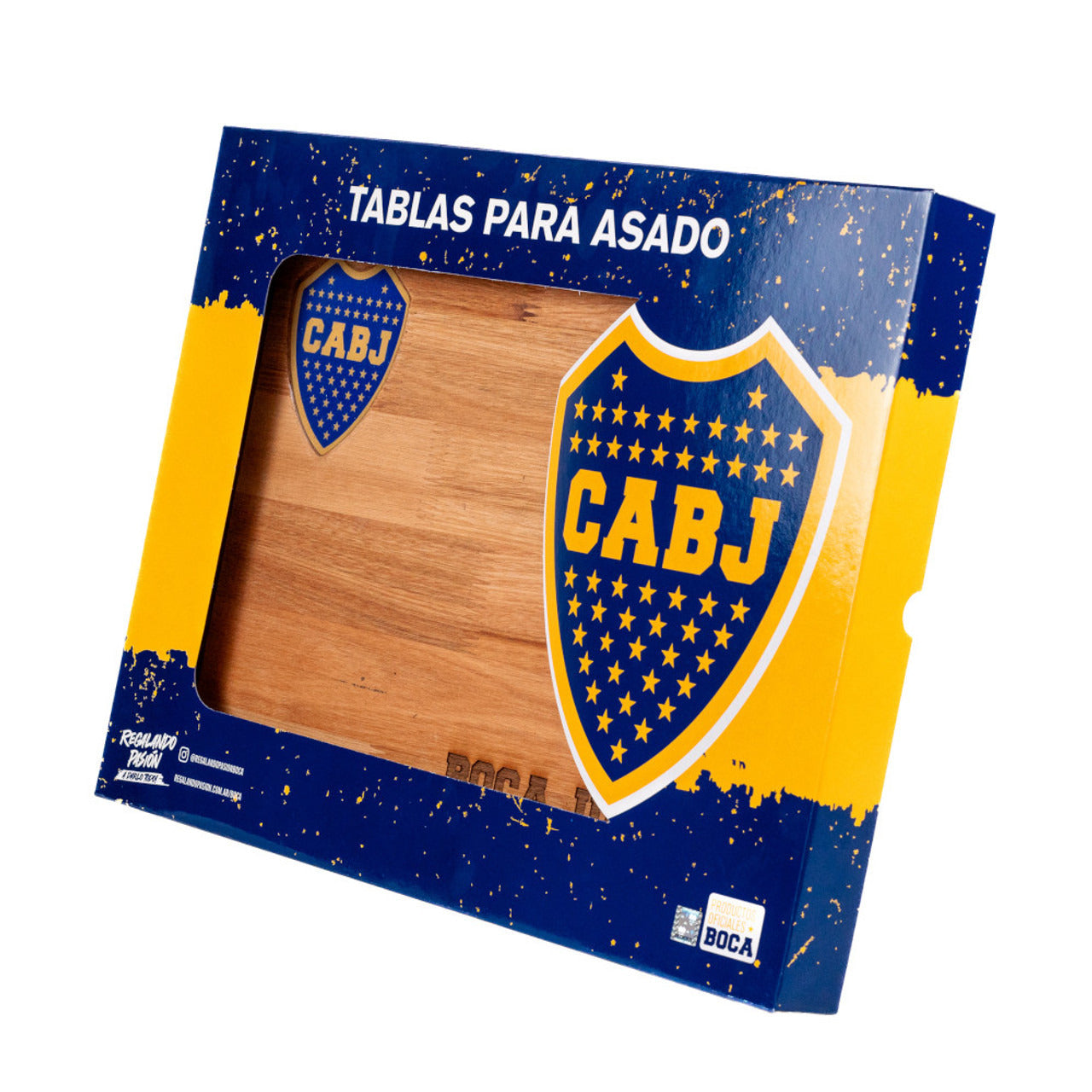Pampa Direct Medium BBQ Board with Color Laser Engraved Boca Juniors Crest - Eucalyptus by Regalando Pasión, 34 cm x 47 cm / 13.39" x 18.50"