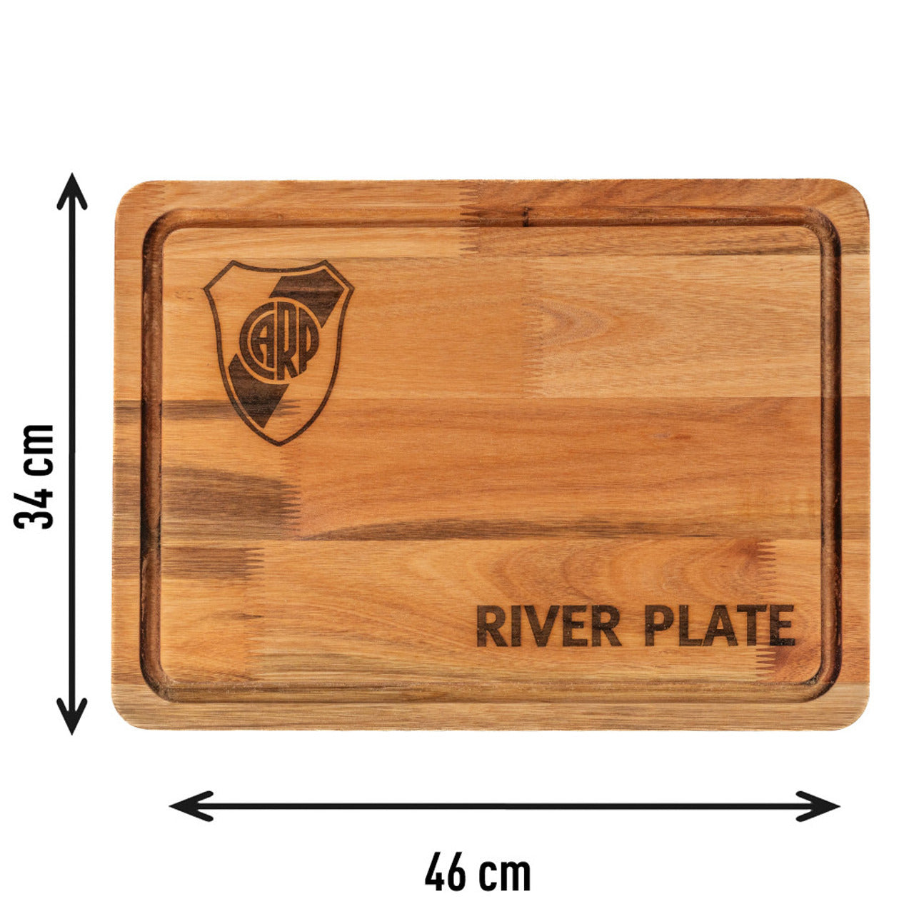 Pampa Direct Medium BBQ Board with Laser Engraved River Plate Crest - Eucalyptus by Regalando Pasión, 34 cm x 47 cm / 13.39" x 18.50"